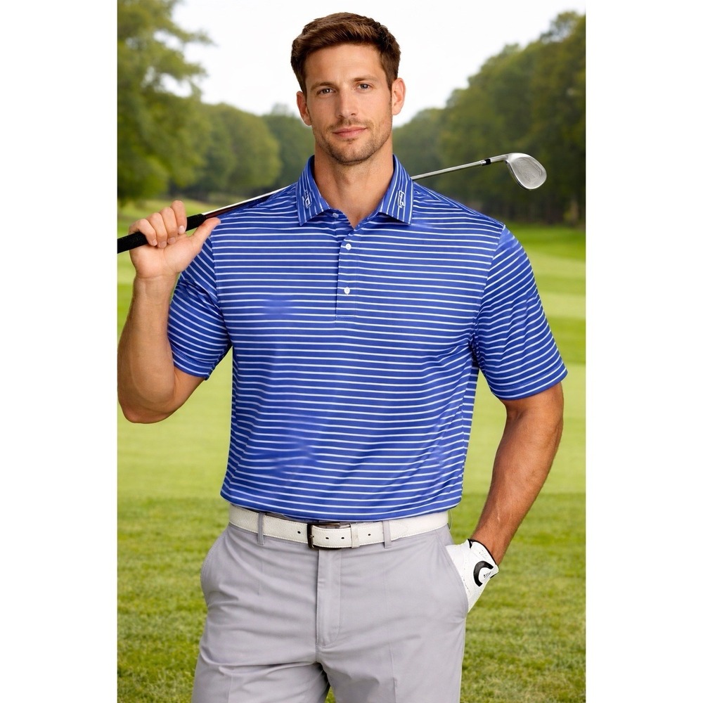 FootJoy FJ Golf Polo Shirt MENS 2XL WHT NAVY STRIPE Performance DryJoy PREPPY